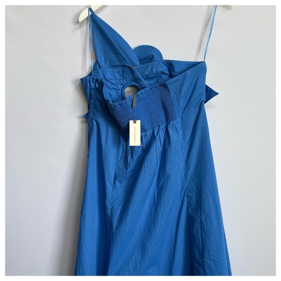 NWT Anthropologie One-Shoulder Cutwork  Cutouts 3D Flower Blue Midi Dress - Picture 14 of 16